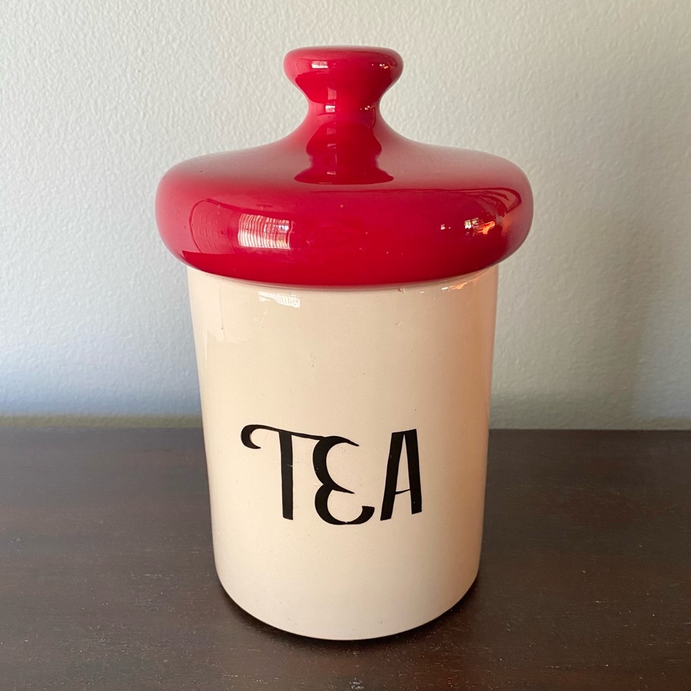 Vintage Tea Canister with Mushroom Top, Ceramic, Holiday Designs, USA Made